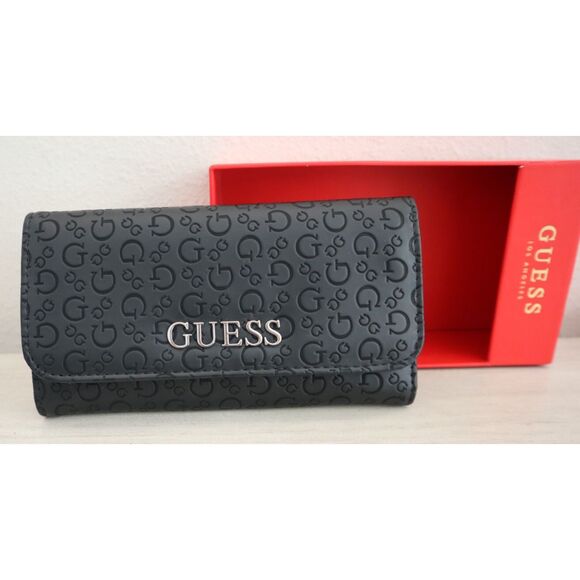 Guess E9455151 Women's Black Logo Embossed Abbas SLG Tri-Fold Wallet - Picture 6 of 7